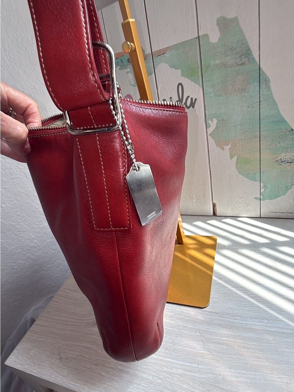 Vintage Coach Legacy slim duffle red with silver tone hardware - Picture 5 of 12